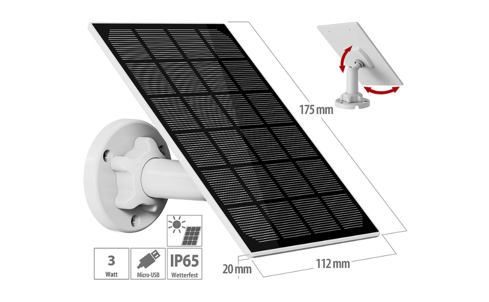 revolt Solarpanel 3 W mit Micro-USB für Akku-Überwachungskameras – Detail 1