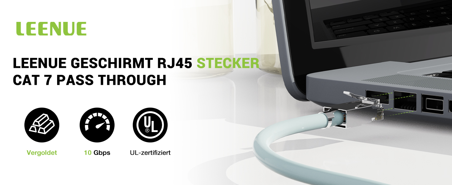 LEENUE RJ45 Stecker Cat7 Pass Through, 10 Stück – Detail 1
