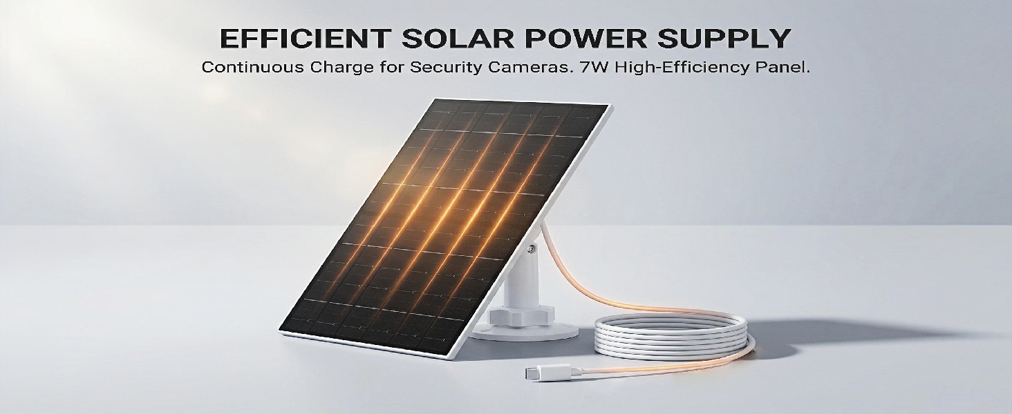 7-W-Solarpanel für Eufy-Kameras mit Halterung und USB-C-Kabel – Detail 1