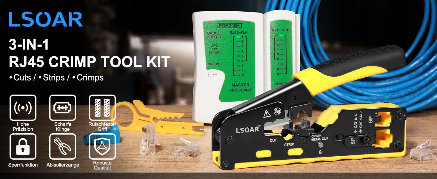 Lsoar RJ45 Crimpzange Set mit Cat6-Steckern – Detail 1