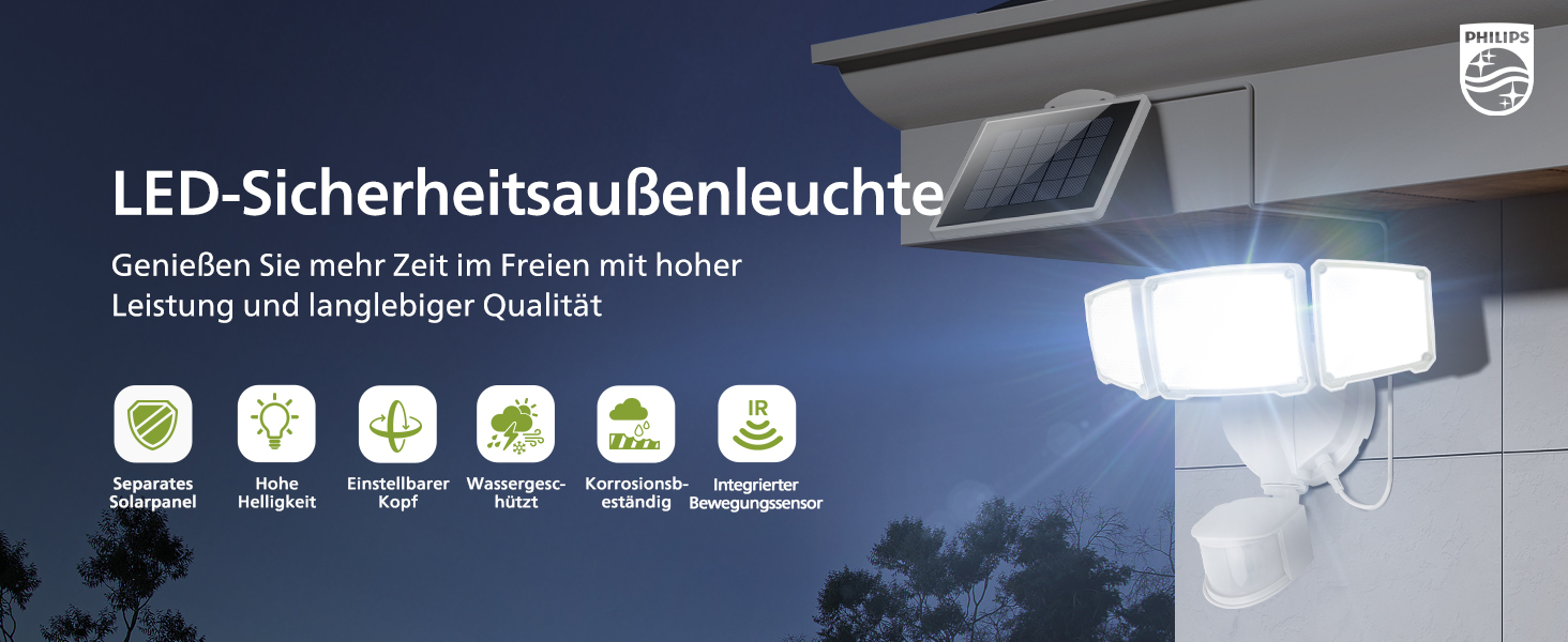 Philips Solarstrahler mit Bewegungsmelder und separatem Solarpanel – Detail 1
