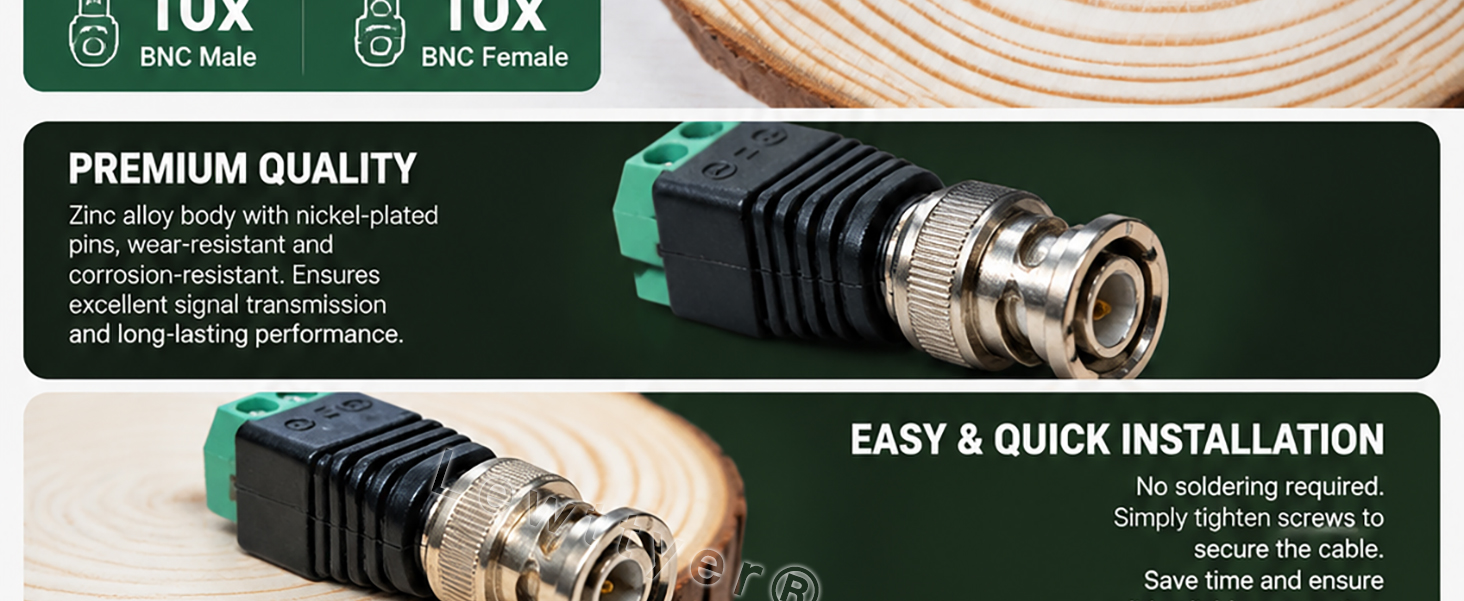 Lewttyer BNC-Video-Balun Adapter Kit, Schraubklemme, 10 Stecker und 10 Buchsen – Detail 2