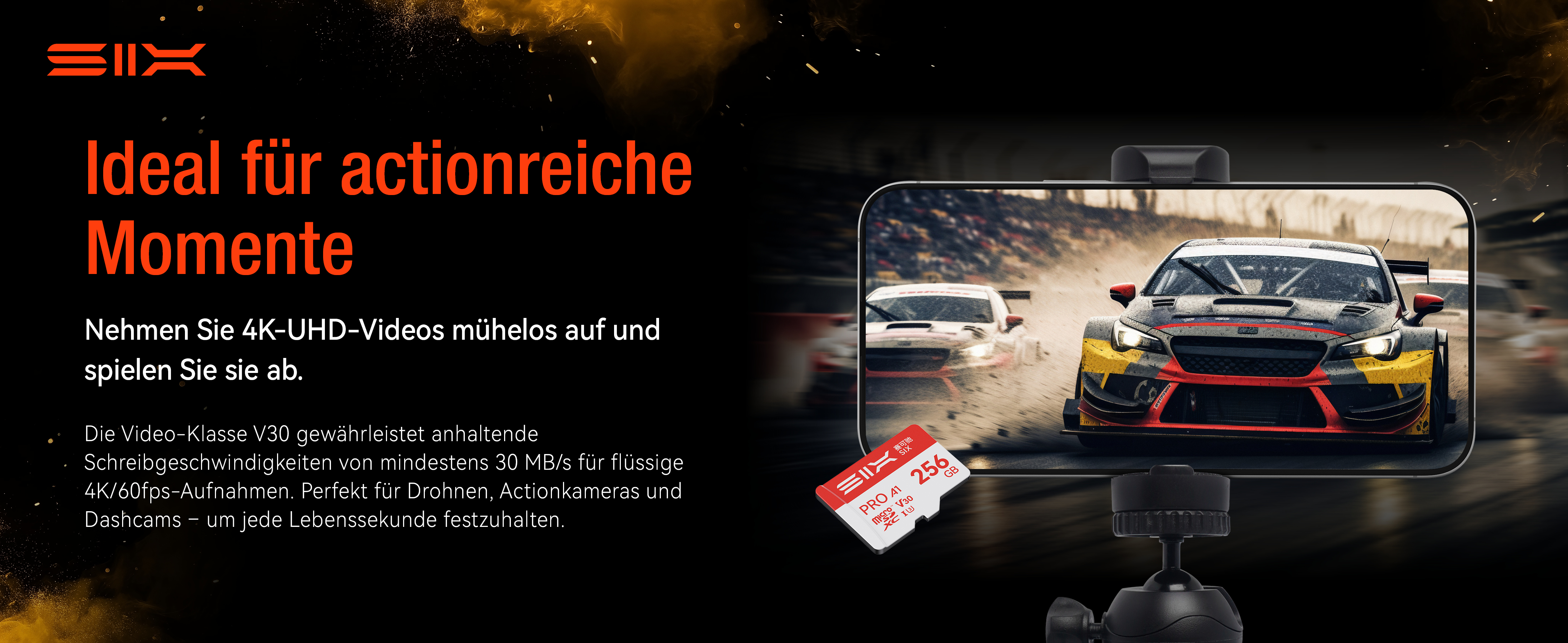 SIX M100 microSDXC 64 GB U3 V30 mit Adapter – Detail 3