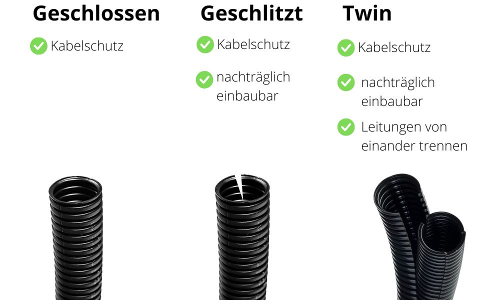 Kalitec geschlitztes Wellrohr 10 m schwarz für Kabelschutz – Detail 5