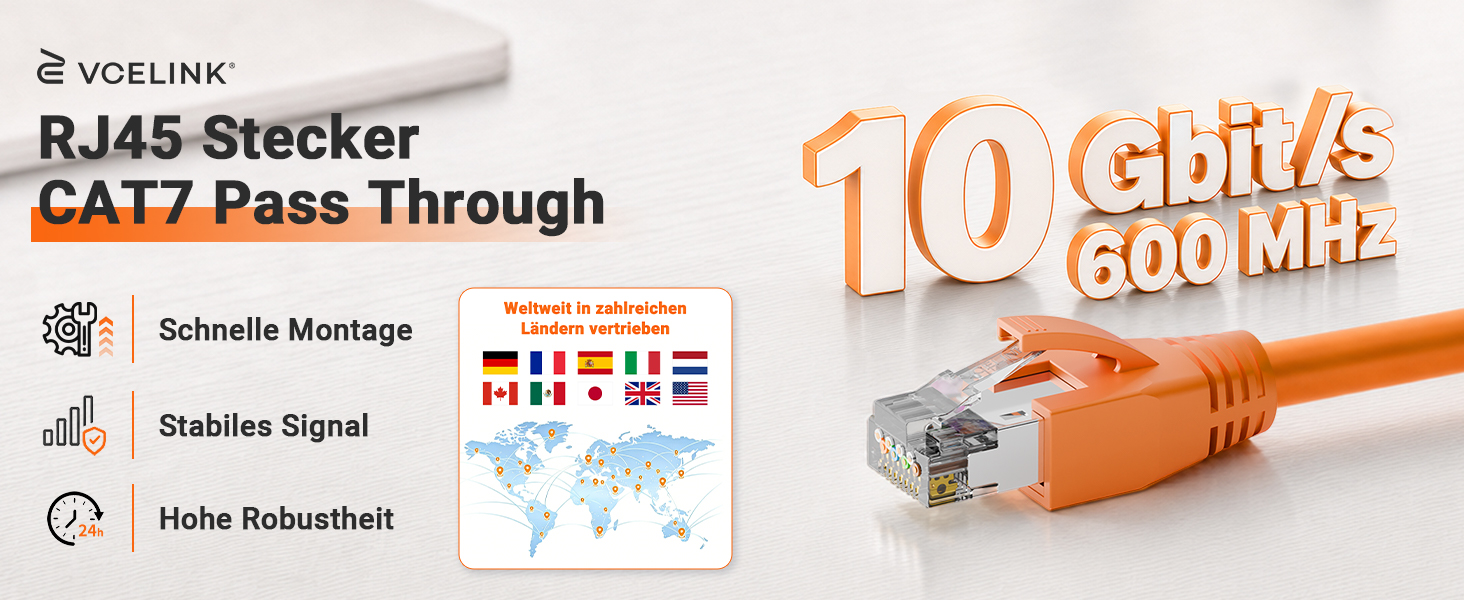 VCELINK RJ45 Pass-Through-Stecker CAT7 Orange – Detail 1