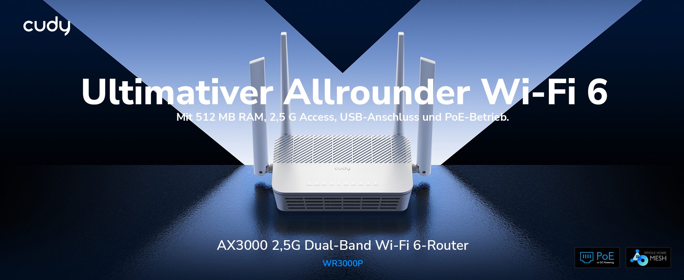 Cudy WR3000P Mesh-Router Wi-Fi 6 AX3000 mit PoE und 2,5-Gbit-WAN – Detail 1