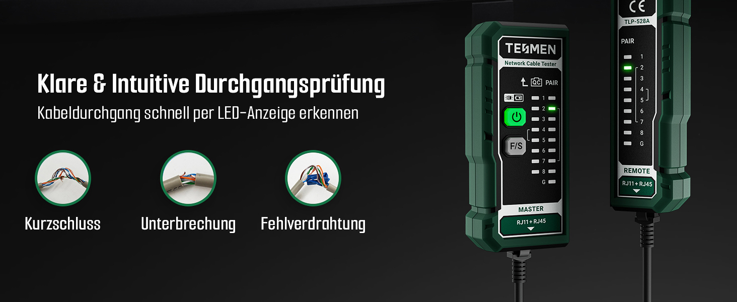 TESMEN TLP-528A Netzwerkkabeltester in Grün mit Fernbedieneinheit – Detail 2