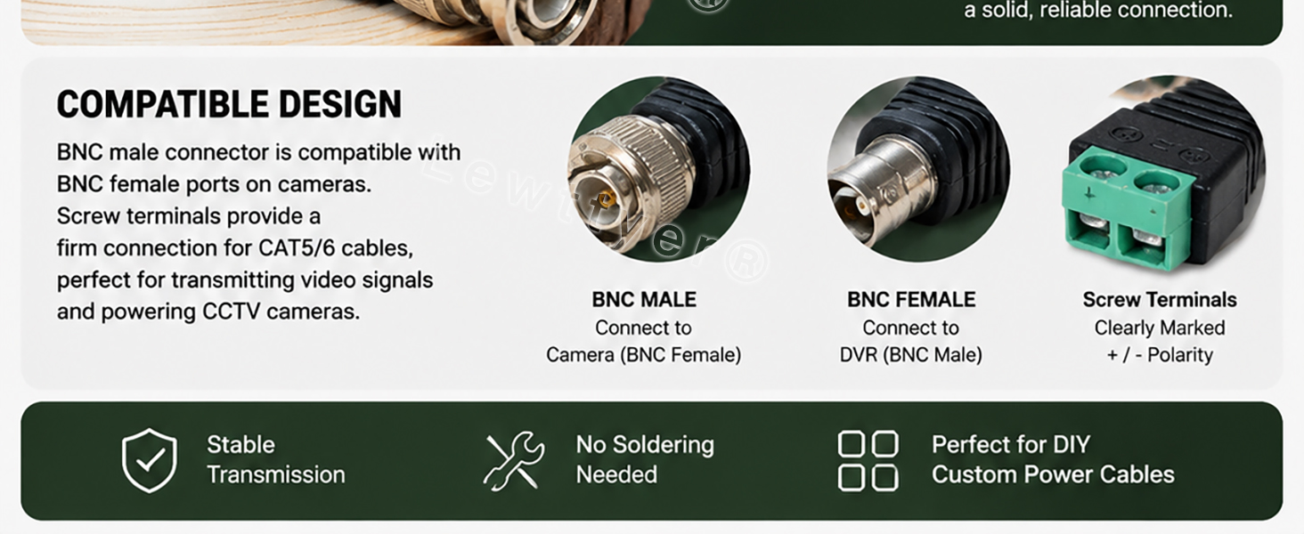 Lewttyer BNC-Video-Balun Adapter Kit, Schraubklemme, 10 Stecker und 10 Buchsen – Detail 3