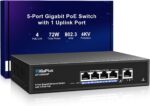 GigaPlus PoE-Switch 5 Port Gigabit, 4 PoE+ Ports, unmanaged, Metallgehäuse