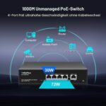 GigaPlus PoE-Switch 5 Port Gigabit, 4 PoE+ Ports, unmanaged, Metallgehäuse