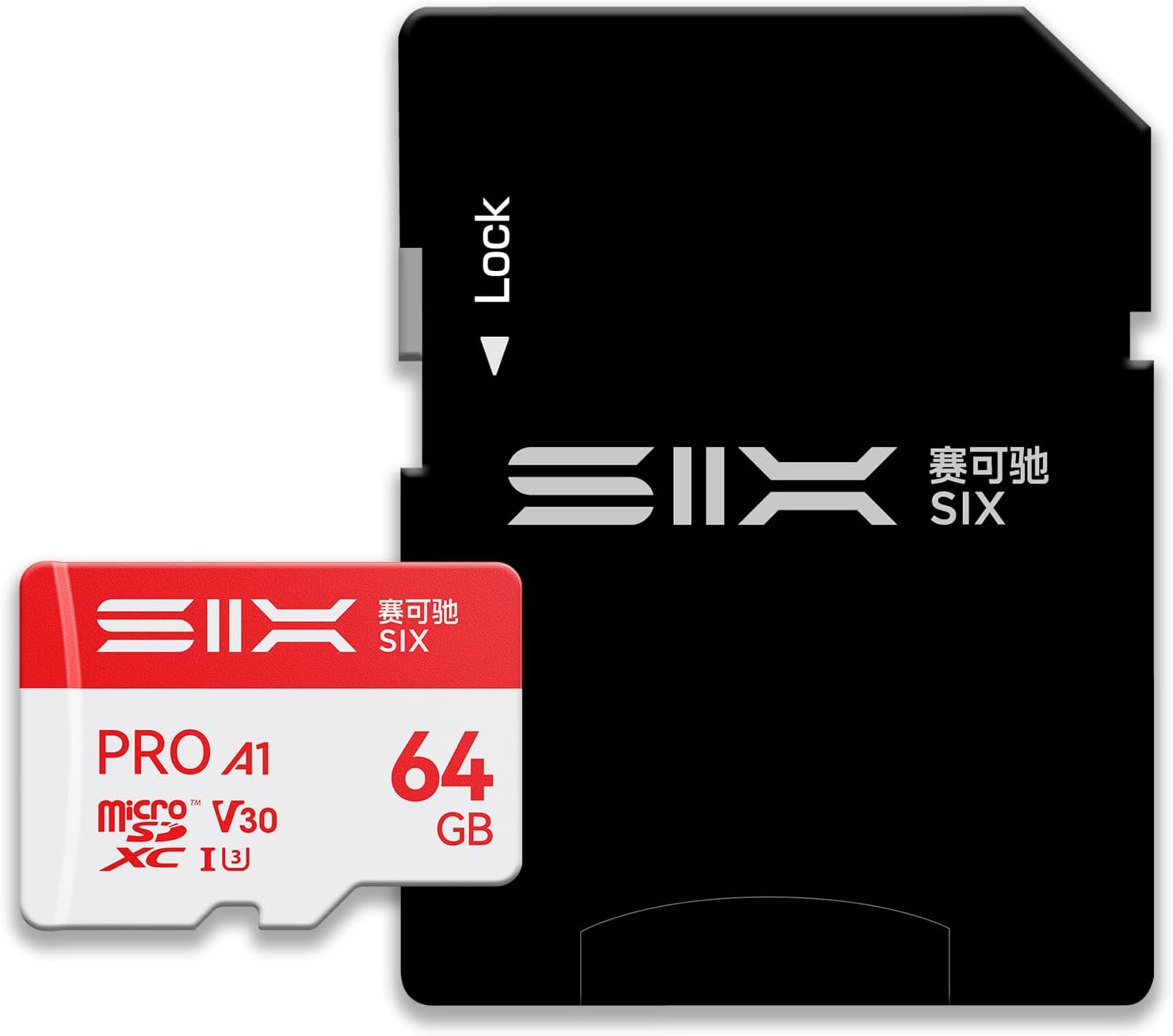 SIX M100 Bild 1 SIX M100 microSDXC 64 GB U3 V30 mit Adapter