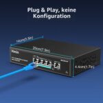 VIMIN 5-Port Gigabit PoE+ Switch, 4 PoE-Ports, 72 W, unmanaged, Metall