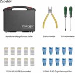 Das ZOERAX Set enthält Crimper, Stanzwerkzeug, Abisolierer und einen Kabeltester im Koffer.