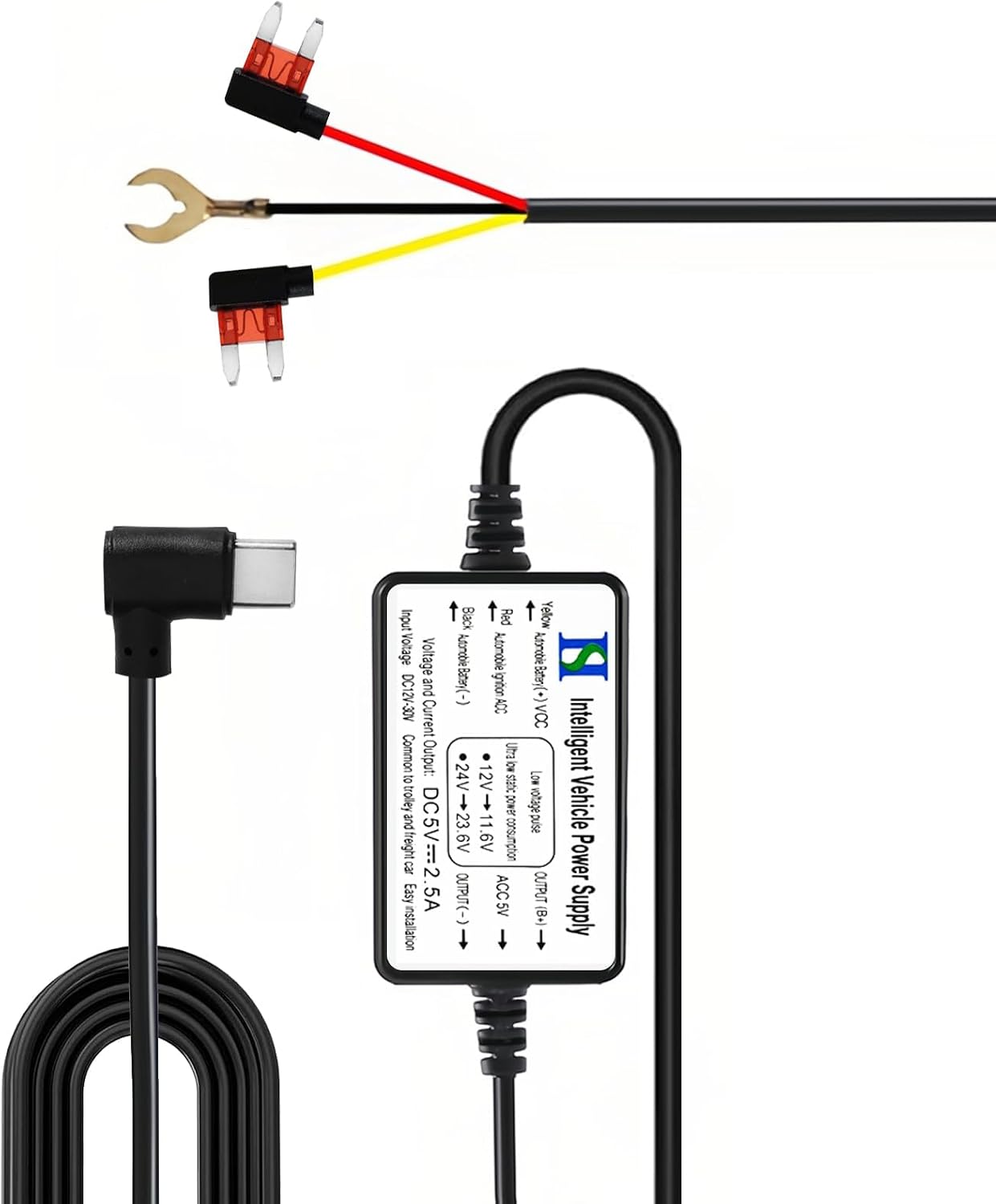 Knocery ESYAM689 Bild 1 Hardwire Kit Typ-C für Dashcams, 12–24 V auf 5 V, 3,5 m – Bild 1