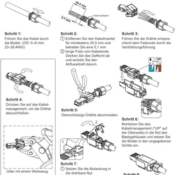 odedo 4x RJ45 Netzwerkstecker CAT6A/CAT7 Metall