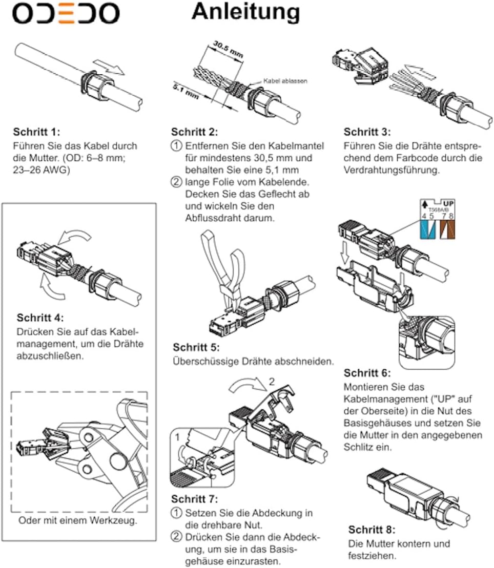 odedo OD0140 Bild 1 odedo 4x RJ45 Netzwerkstecker CAT6A/CAT7 Metall