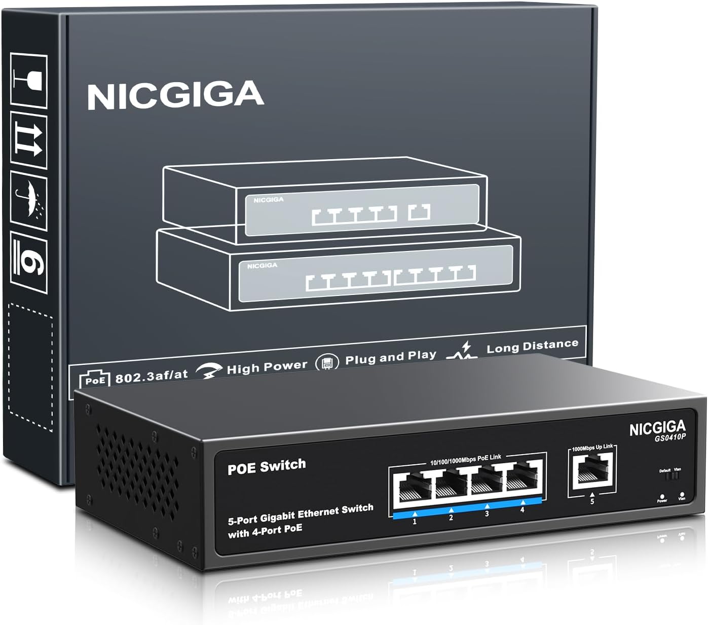 NICGIGA GS0410P Bild 1 NICGIGA GS0410P PoE-Switch 5 Port