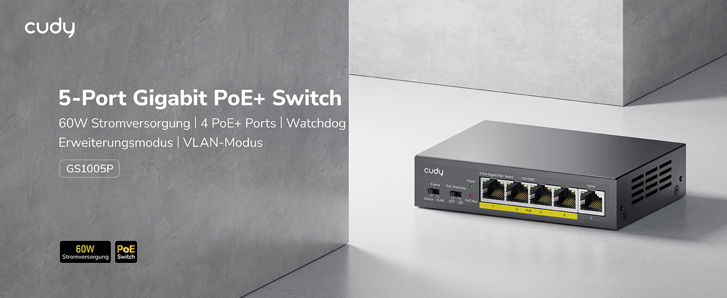 Cudy GS1005P 5-Port Gigabit PoE+ Switch – Detail 1
