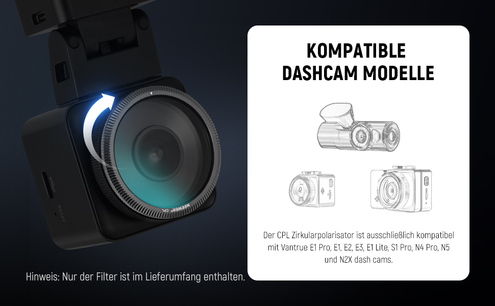 NEEWER 40 mm CPL-Polfilter für Vantrue-Dashcam – Detail 2