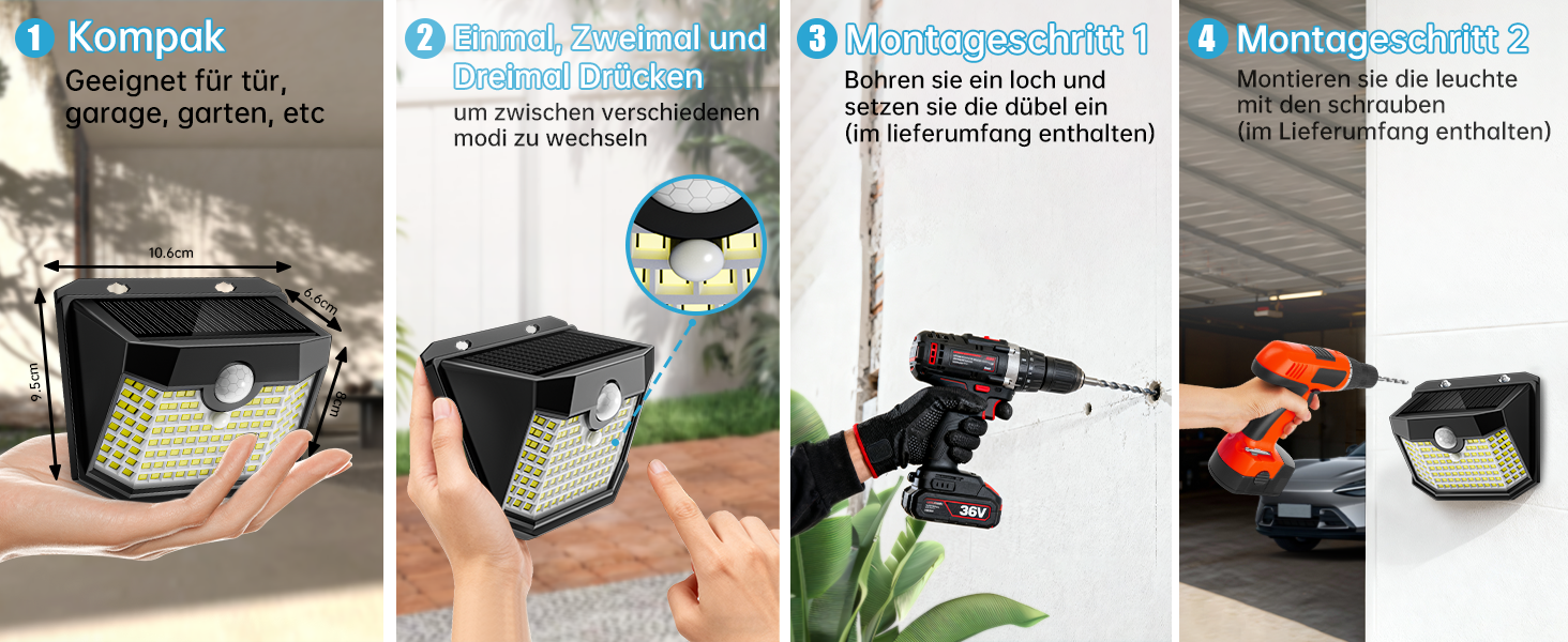Aootek Solarlampe für Aussen mit Bewegungsmelder, schwarzer Rahmen – Detail 5
