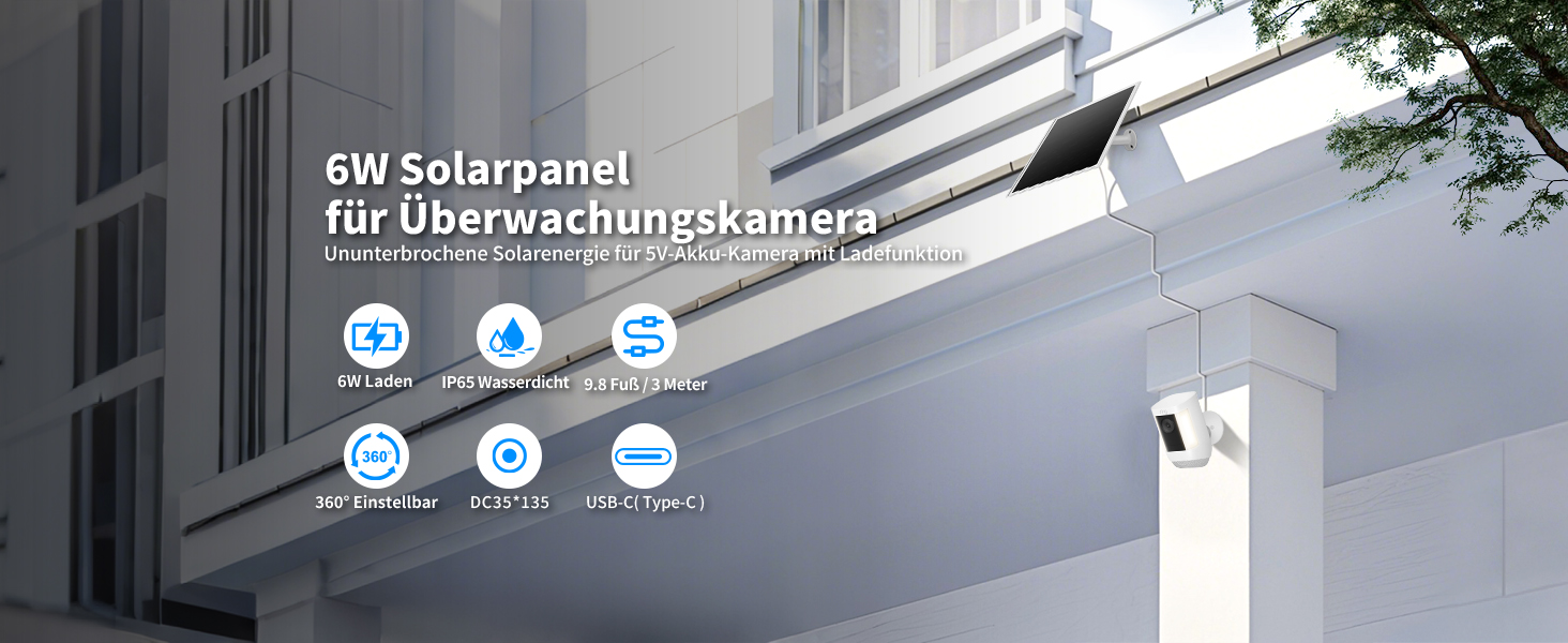 Orayafid 6 W Solarmodul für Ring-Kameras mit USB-C-Adapter – Detail 1