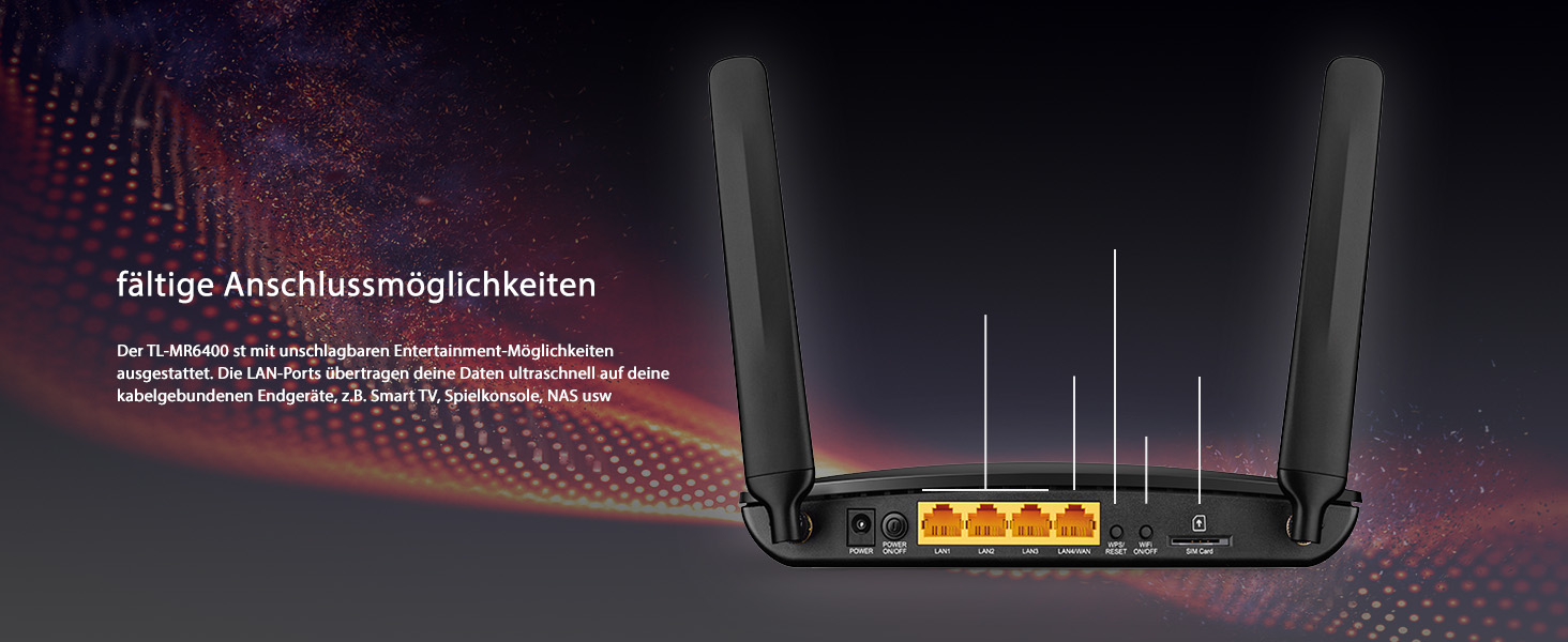 TP-Link TL-MR6400 4G LTE Router mit Antennen und SIM-Kartensteckplatz – Detail 6