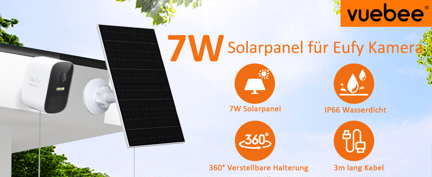 VUEBEE 7W Solarpanel für Eufy-Kameras, USB-C und Micro-USB, 2er-Pack – Detail 1
