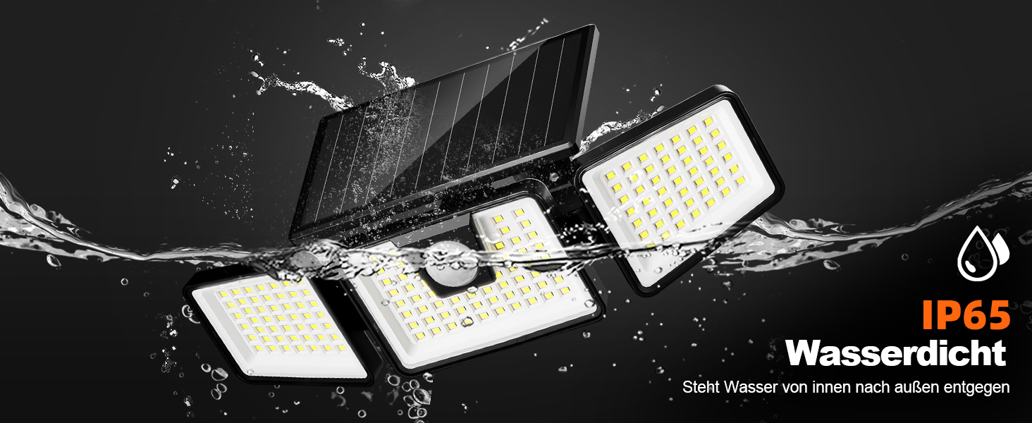 FLOWood Solarlampe mit 156 LEDs, drei Köpfen und Bewegungsmelder – Detail 1