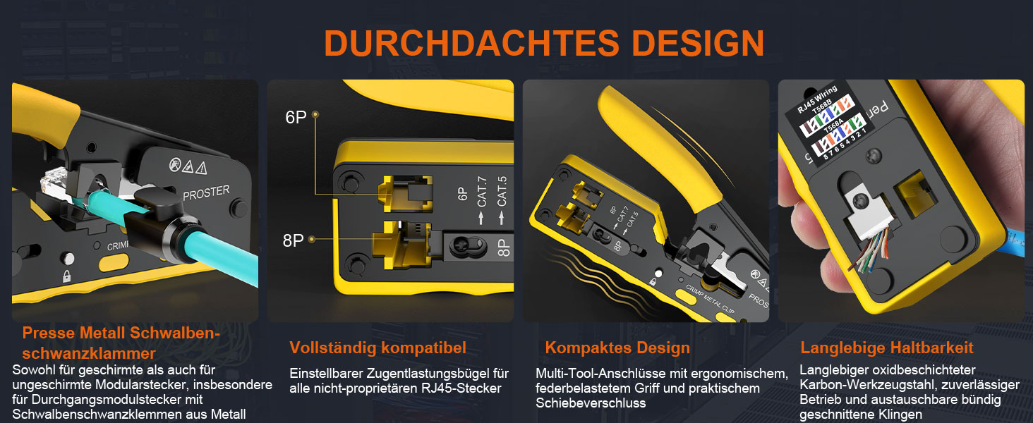 Proster RJ45 Crimpzange Set mit Pass-Through-Steckern – Detail 3