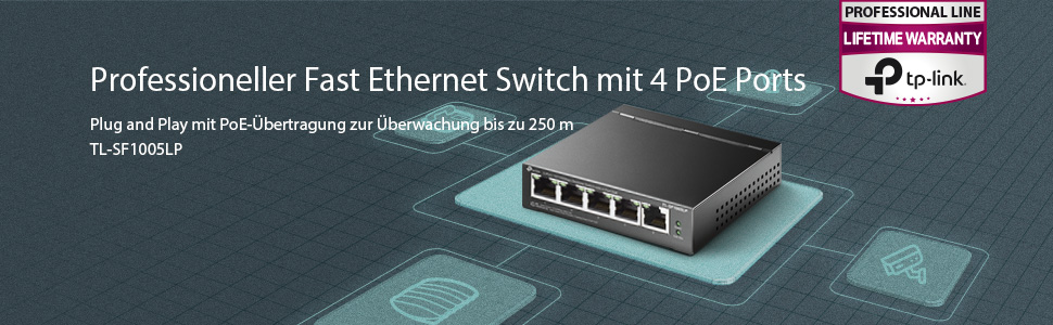 TP-Link TL-SF1005LP PoE-Switch mit 4 PoE-Ports und 41 W Budget – Detail 1
