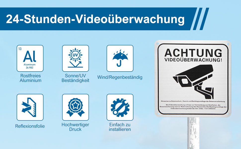 Hoiloie Alu-Warnschild Videoüberwachung selbstklebend – Detail 2