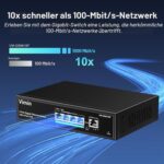 VIMIN 5-Port Gigabit PoE+ Switch, 4 PoE-Ports, 72 W, unmanaged, Metall