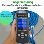 Der Hersteller zeigt die TDR-Längenmessung, den PoE-Test und den IP-Scan in den Produktdetails.