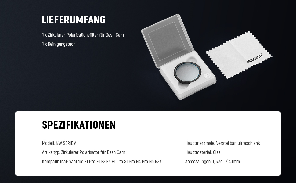 NEEWER 40 mm CPL-Polfilter für Vantrue-Dashcam – Detail 5