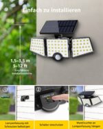 Lepro Solarlampe Aussen mit Bewegungsmelder und drei LED-Panelen