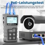 Der VXSCAN NF-488 zeigt Kurzschluss, Querverdrahtung und Unterbrechungen im Kabel an. Die PoE-Funktion prüft die Versorgung der Geräte.