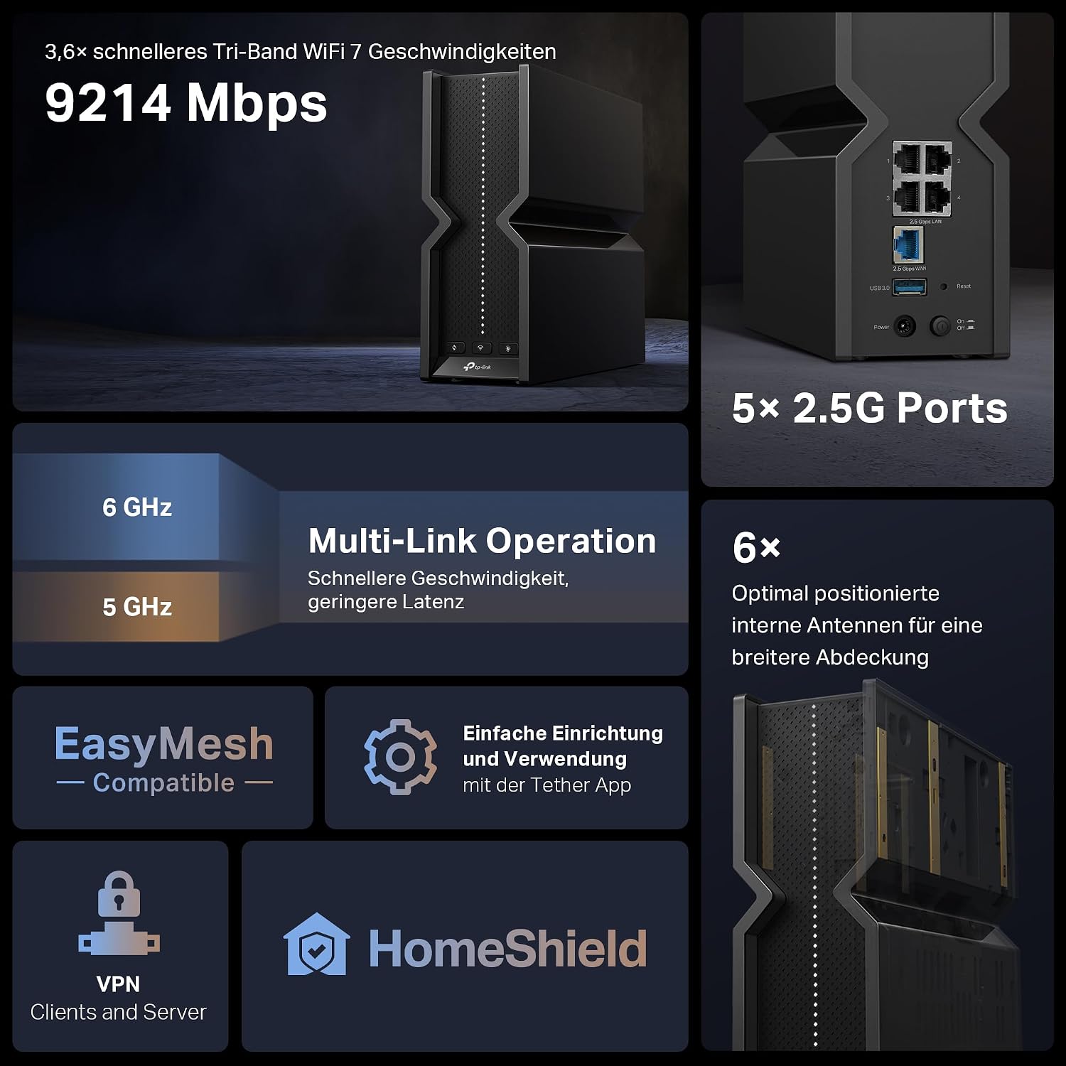 TP-Link Archer BE550 Wi-Fi 7 Router schwarz