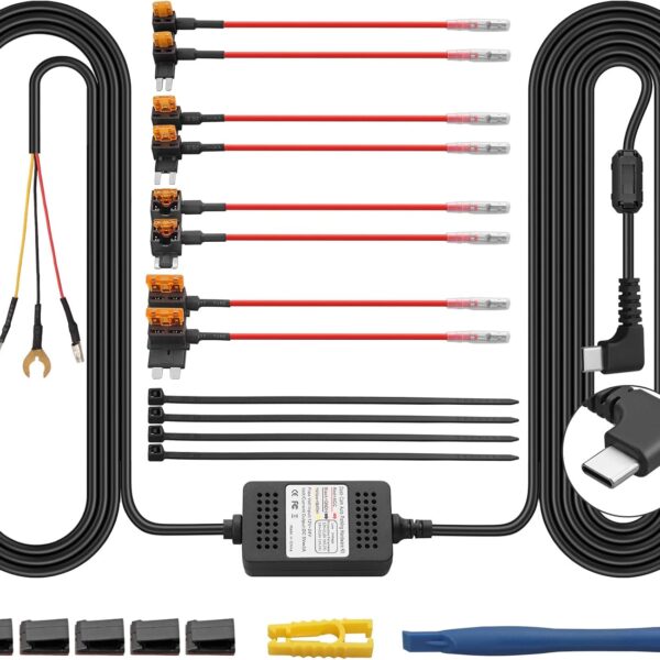 AMTOVL USB-C Hardwire-Kit für Dashcams, 12–24 V, mit Sicherungsadaptern
