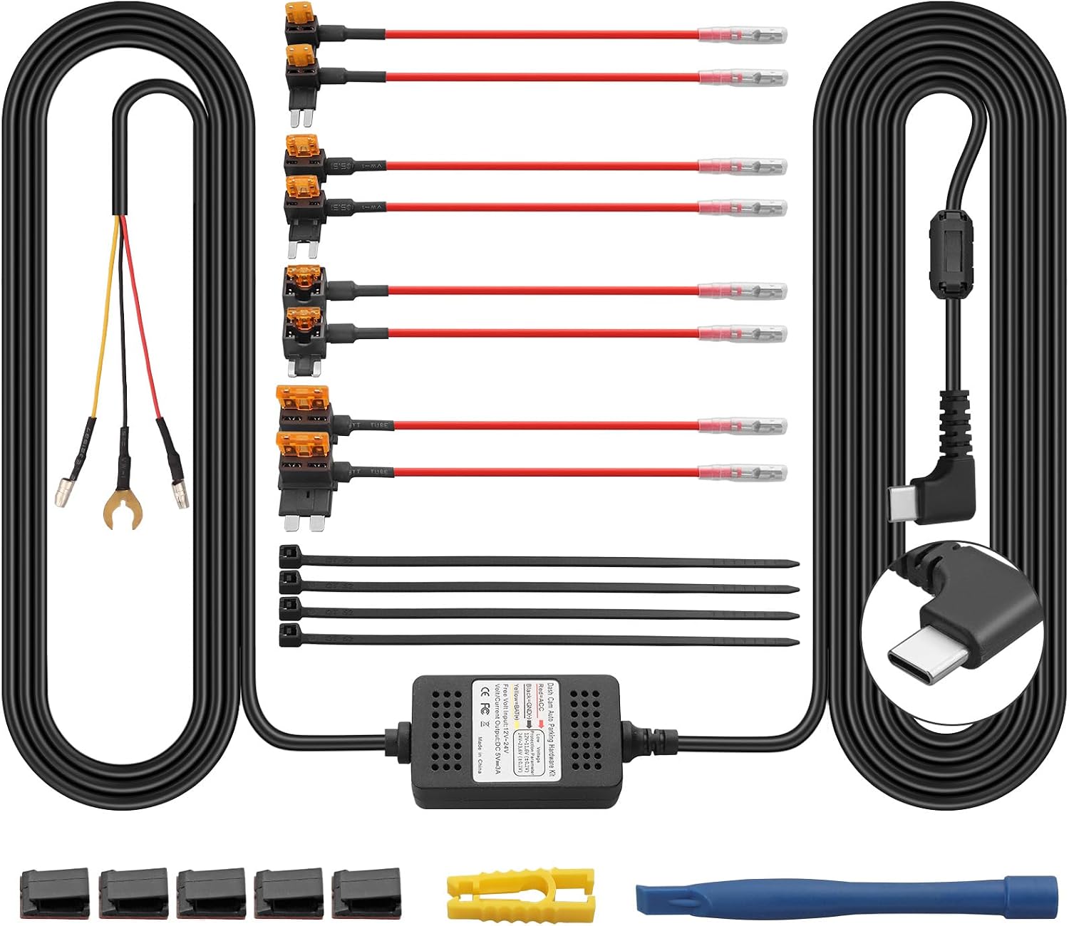 AMTOVL Bild 1 AMTOVL USB-C Hardwire-Kit für Dashcams, 12–24 V, mit Sicherungsadaptern