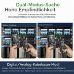 Der Hersteller zeigt die TDR-Längenmessung, den PoE-Test und den IP-Scan in den Produktdetails.
