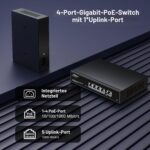 GigaPlus PoE-Switch 5 Port Gigabit, 4 PoE+ Ports, unmanaged, Metallgehäuse