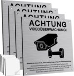 PATRICHOR Warnschild Videoüberwachung Aluminium 4er-Set