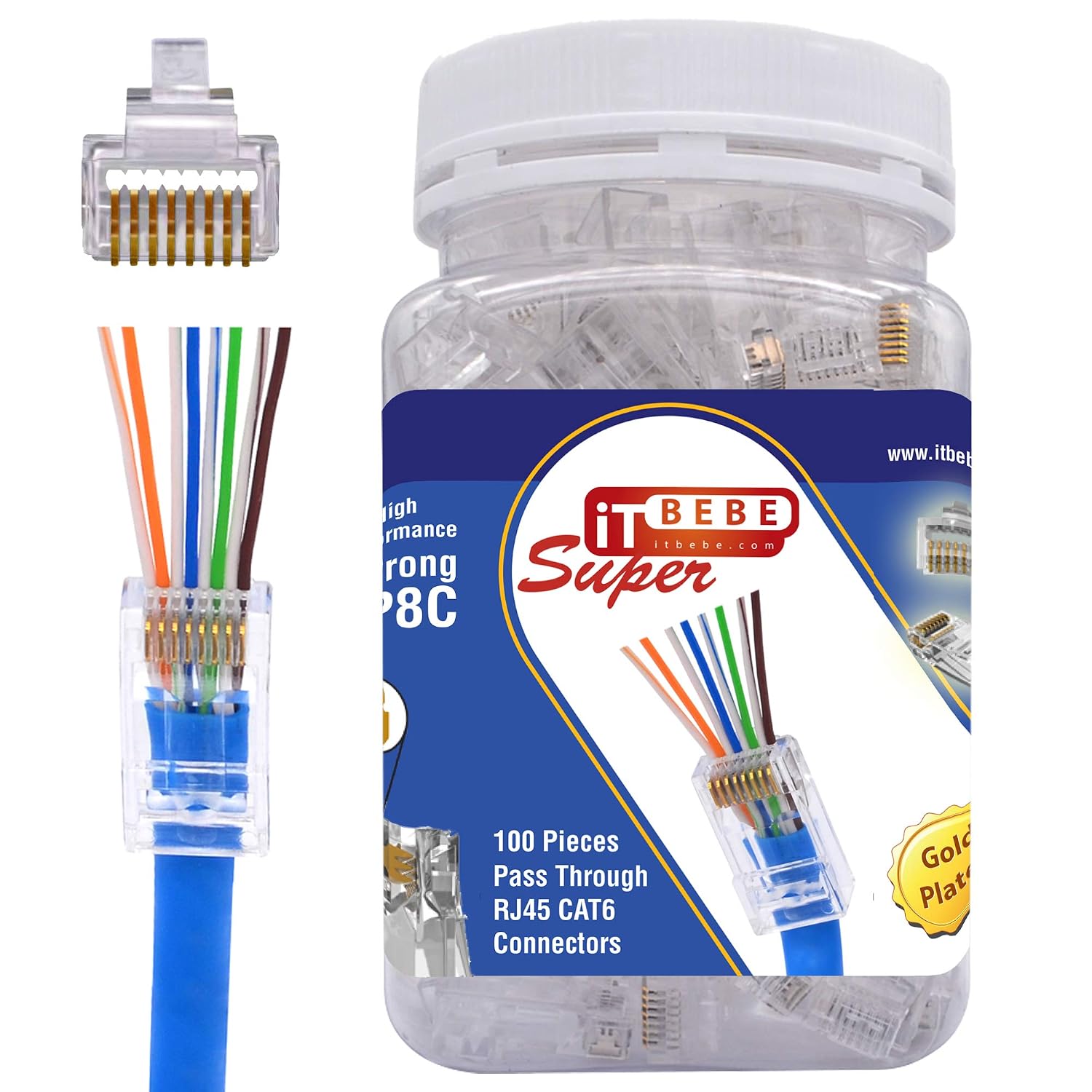 itbebe.com Bild 1 ITBEBE RJ45 Cat6 Pass-Through-Stecker transparent 100 Stück