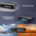 GigaPlus PoE-Switch 5 Port Gigabit, 4 PoE+ Ports, unmanaged, Metallgehäuse