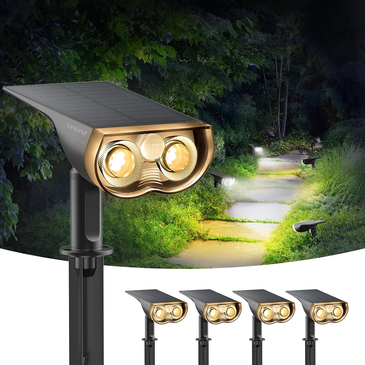 Linkind Solar-Gartenleuchte StarRay 2 mit Bewegungsmelder, 4er-Set
