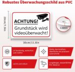 Elalove Warnschild Achtung Videoüberwachung PVC 30 x 20 cm