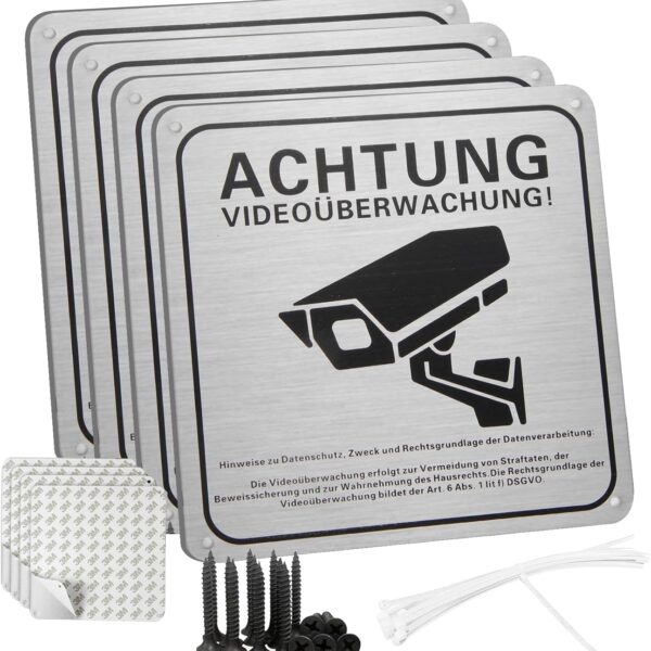 Hoiloie Warnschild Videoüberwachung aus Aluminium, 15 x 15 cm