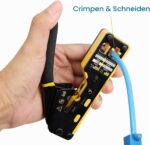 Die Solsop Crimpzange verarbeitet RJ45-Stecker mit Schritttechnik. Im Set liegen 50 Stecker, 50 Hüllen und ein Kabeltester.