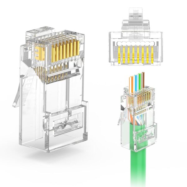 LEENUE RJ45 Stecker Cat6 Pass Through, 50 Stück
