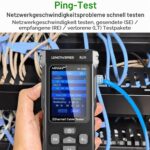 Der Hersteller zeigt die TDR-Längenmessung, den PoE-Test und den IP-Scan in den Produktdetails.